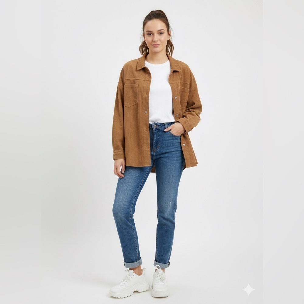 Abound Oversized Brown Corduroy Button Down Over Shirt